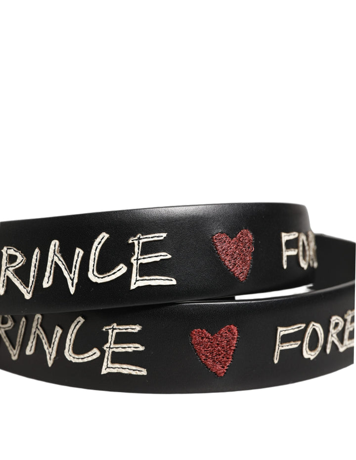 Dolce &amp; Gabbana Black Leather Prince Crown Logo Buckle Belt