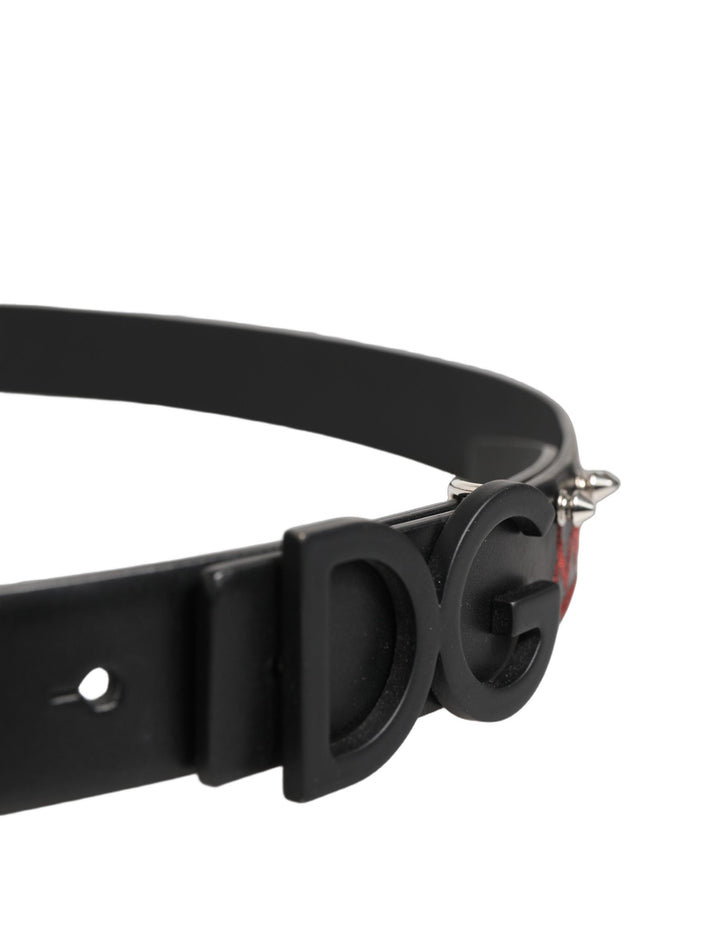 Dolce &amp; Gabbana Black Leather Prince Crown Logo Buckle Belt