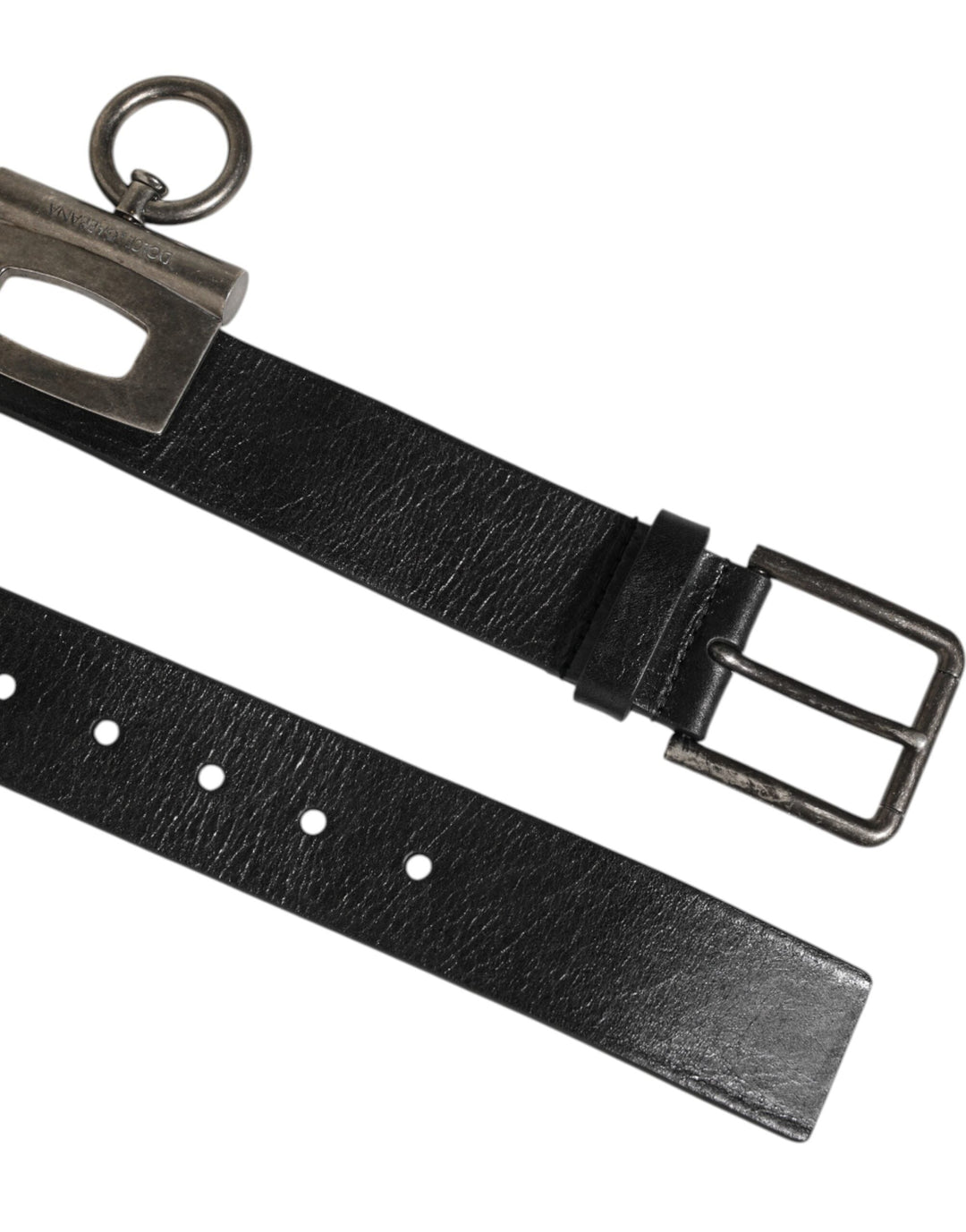 Dolce &amp; Gabbana Black Leather Side Rings Brass Buckle Belt