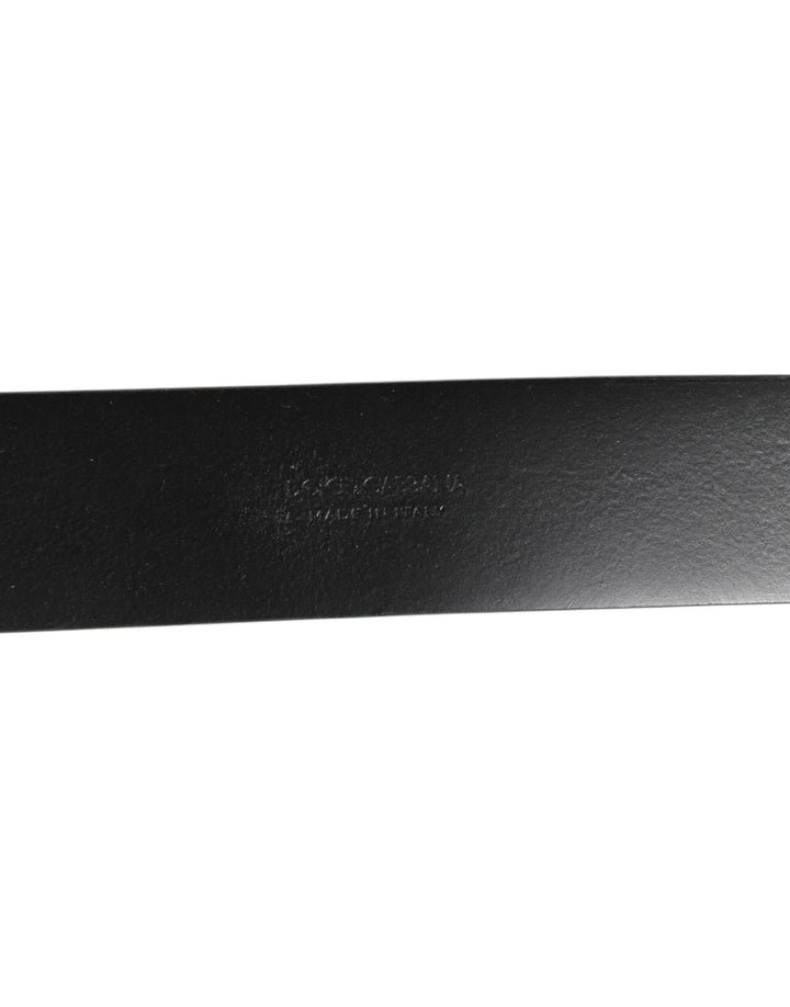 Dolce &amp; Gabbana Black Leather Side Rings Brass Buckle Belt