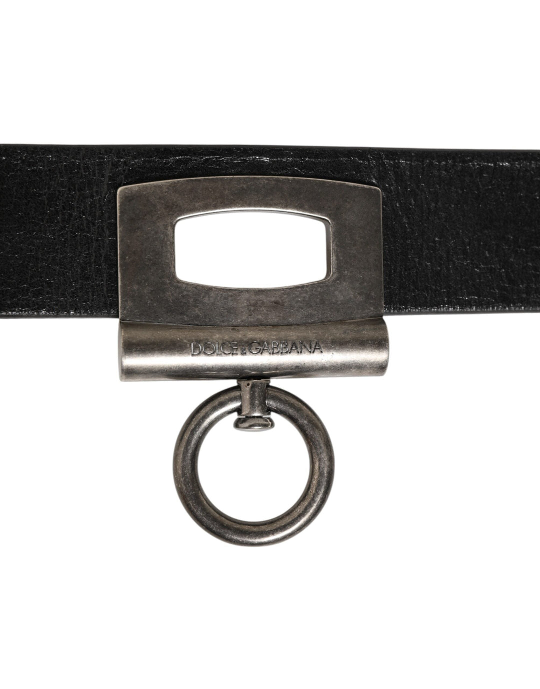 Dolce &amp; Gabbana Black Leather Side Rings Brass Buckle Belt