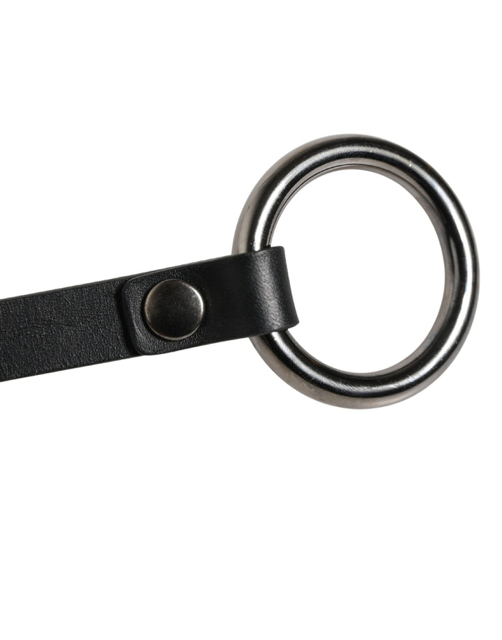 Dolce &amp; Gabbana Black Leather Silver Chain Waist Men Belt