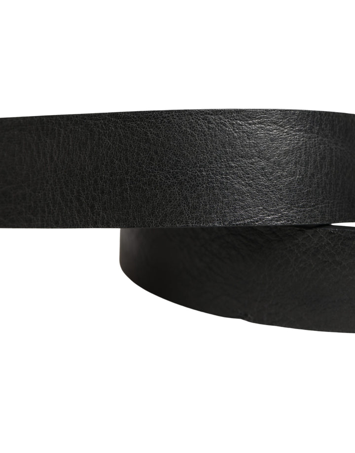 Dolce &amp; Gabbana Black Leather Silver Chain Waist Men Belt
