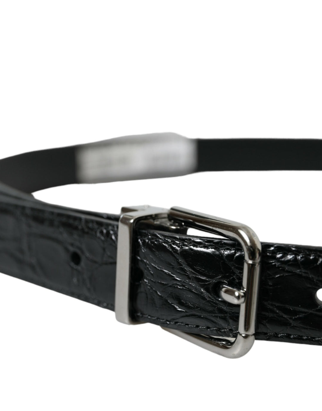 Dolce &amp; Gabbana Black Leather Silver Metal Buckle Belt