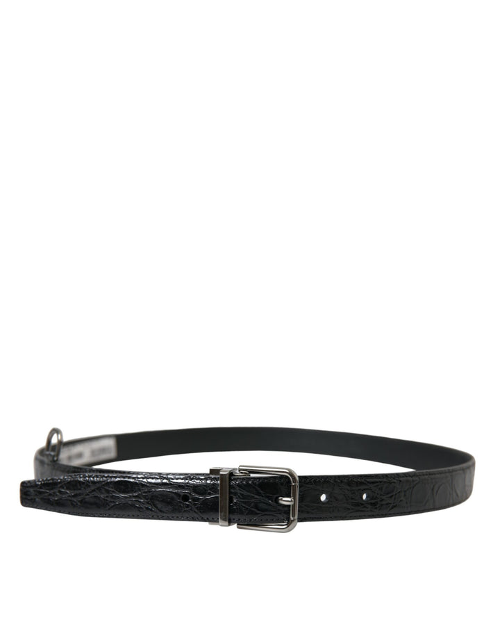 Dolce &amp; Gabbana Black Leather Silver Metal Buckle Belt