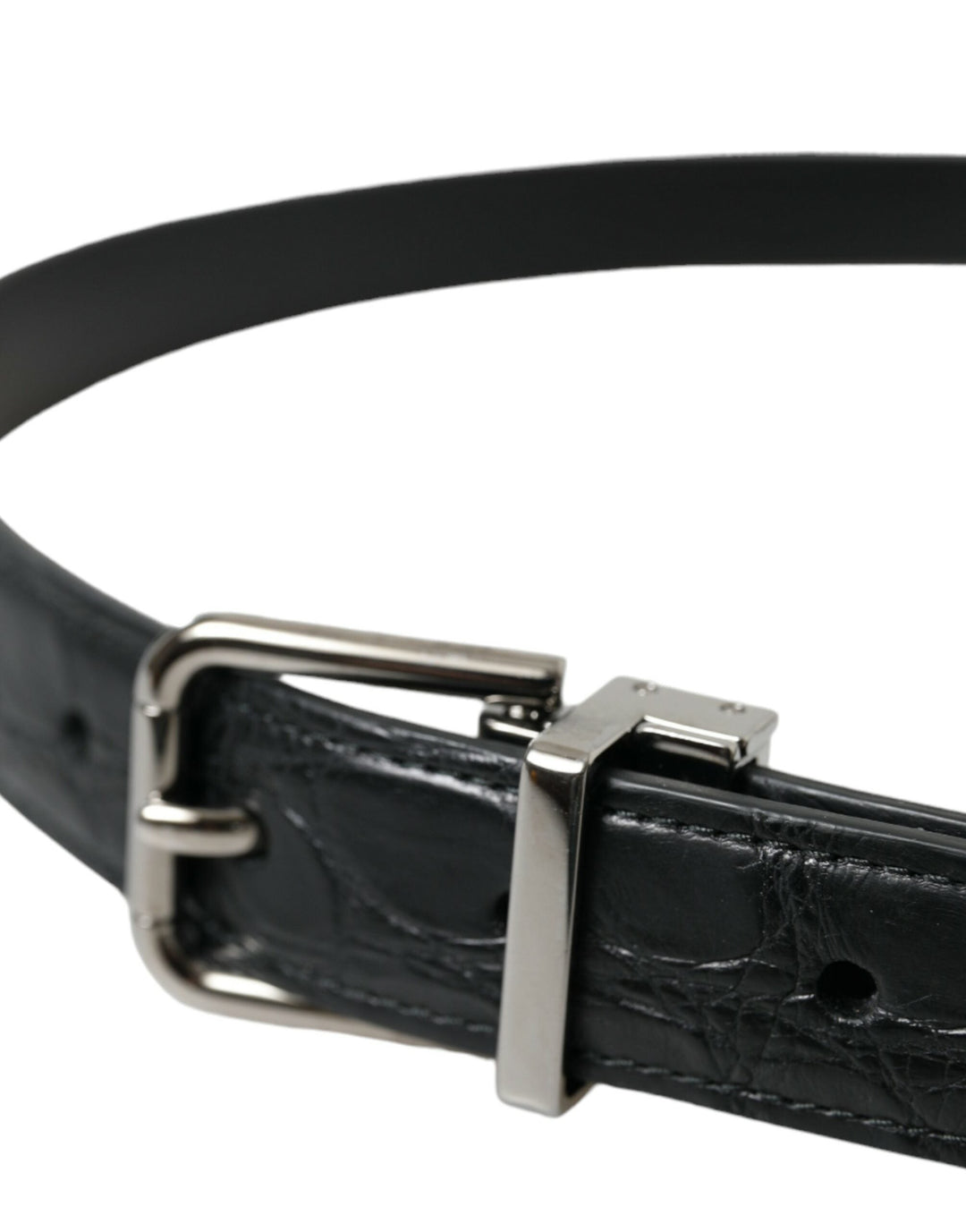 Dolce &amp; Gabbana Black Leather Silver Metal Buckle Belt