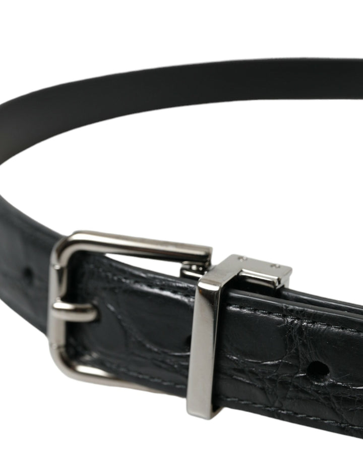 Dolce &amp; Gabbana Black Leather Silver Metal Buckle Belt