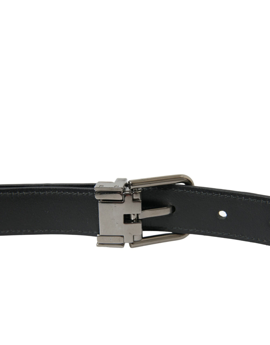Dolce &amp; Gabbana Black Leather Silver Metal Buckle Belt