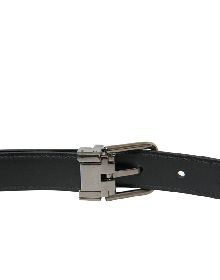 Dolce &amp; Gabbana Black Leather Silver Metal Buckle Belt