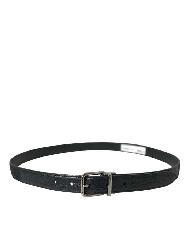 Dolce &amp; Gabbana Black Leather Silver Metal Buckle Belt