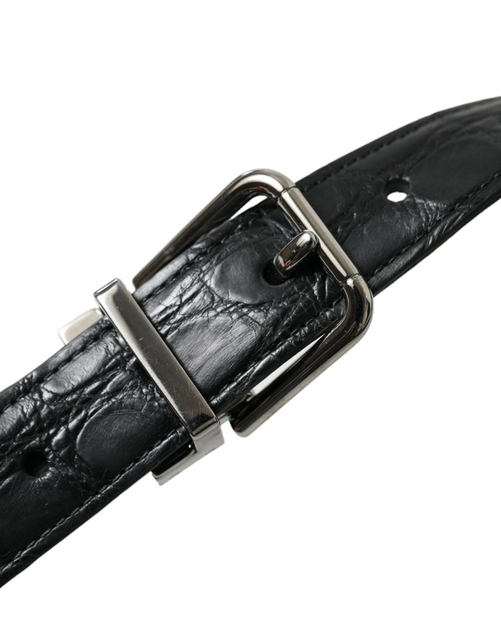 Dolce &amp; Gabbana Black Leather Silver Metal Buckle Belt