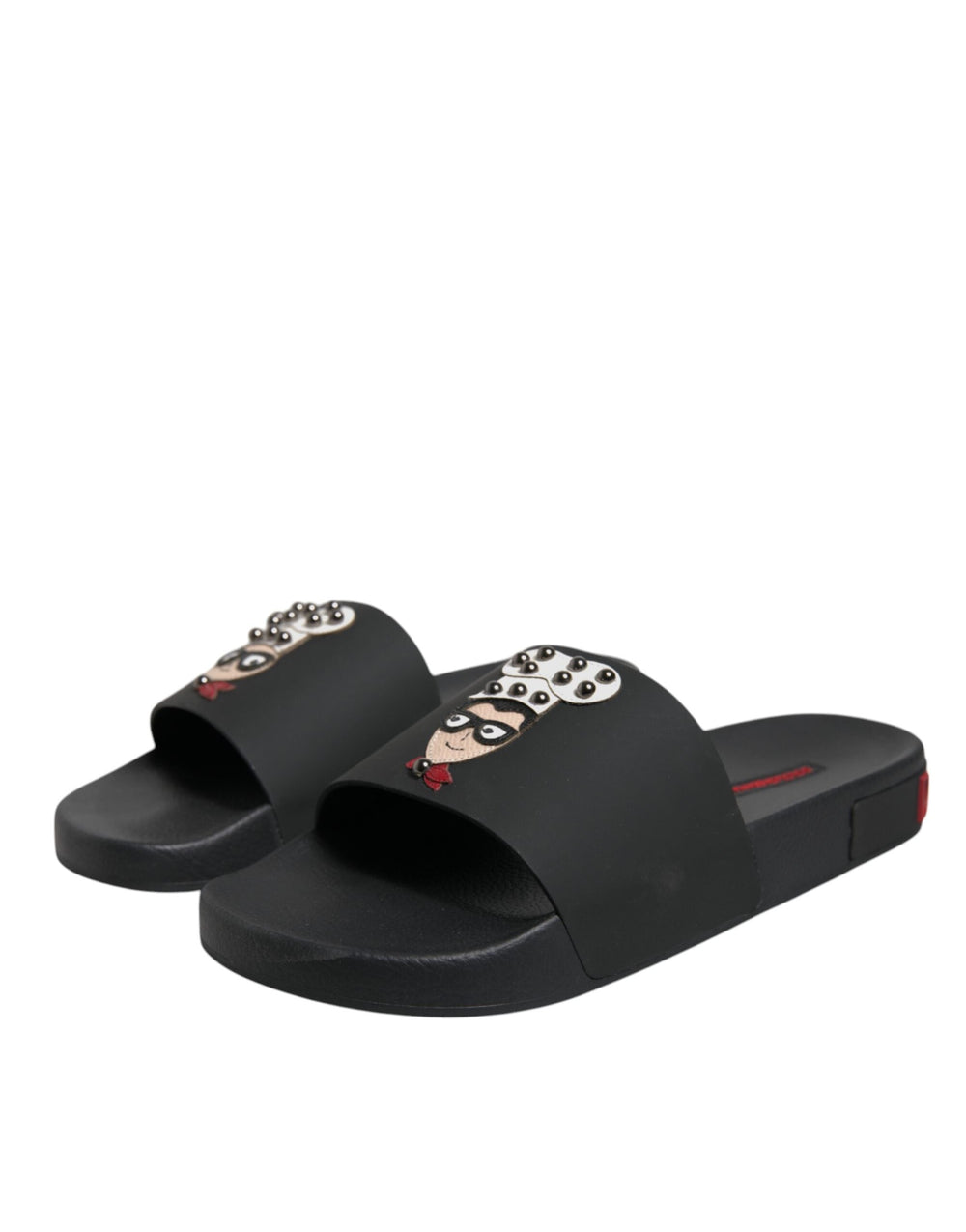 Men’s Dolce & Gabbana Black Leather Slides Sandals Beachwear Shoes