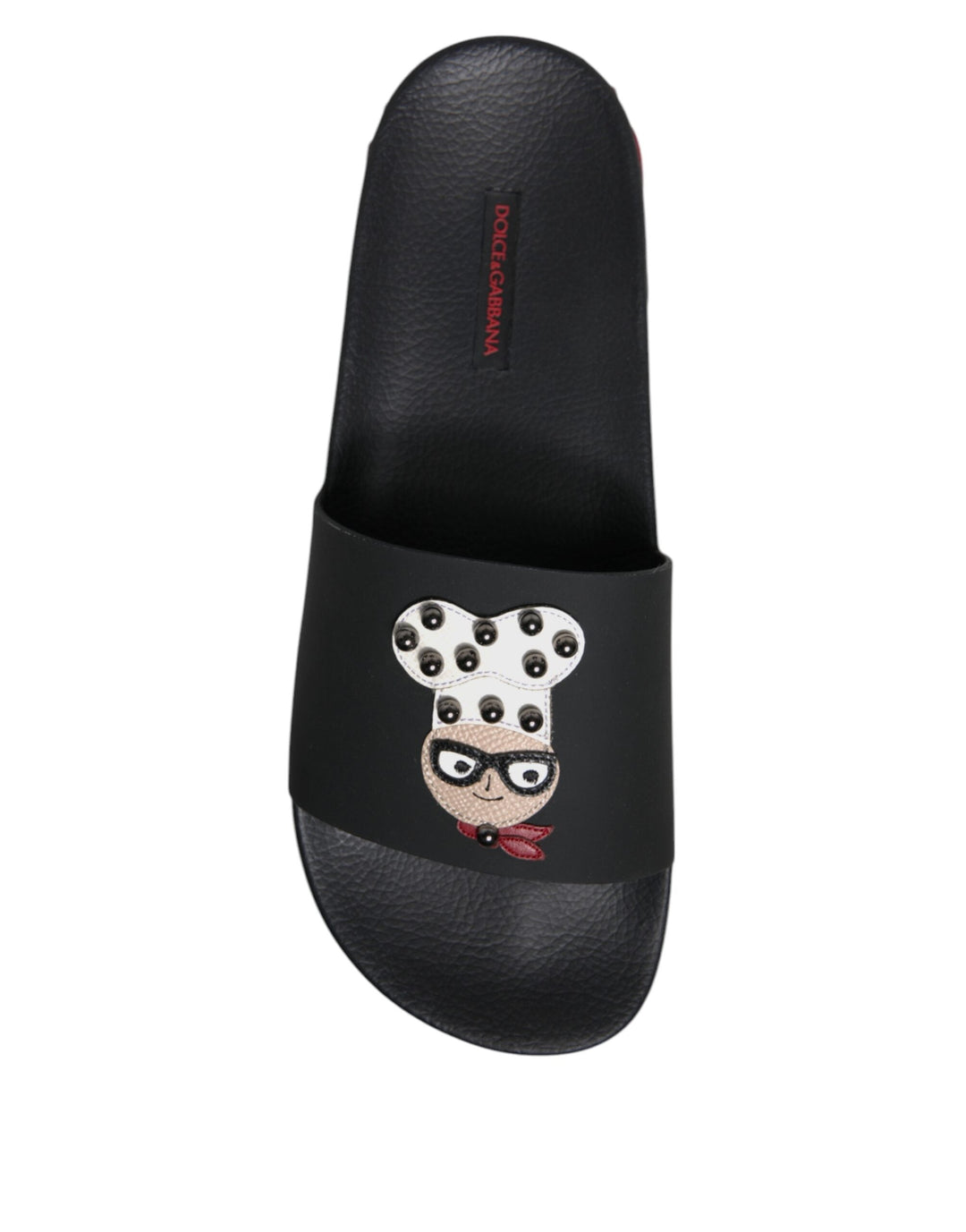 Men’s Dolce &amp; Gabbana Black Leather Slides Sandals Beachwear Shoes