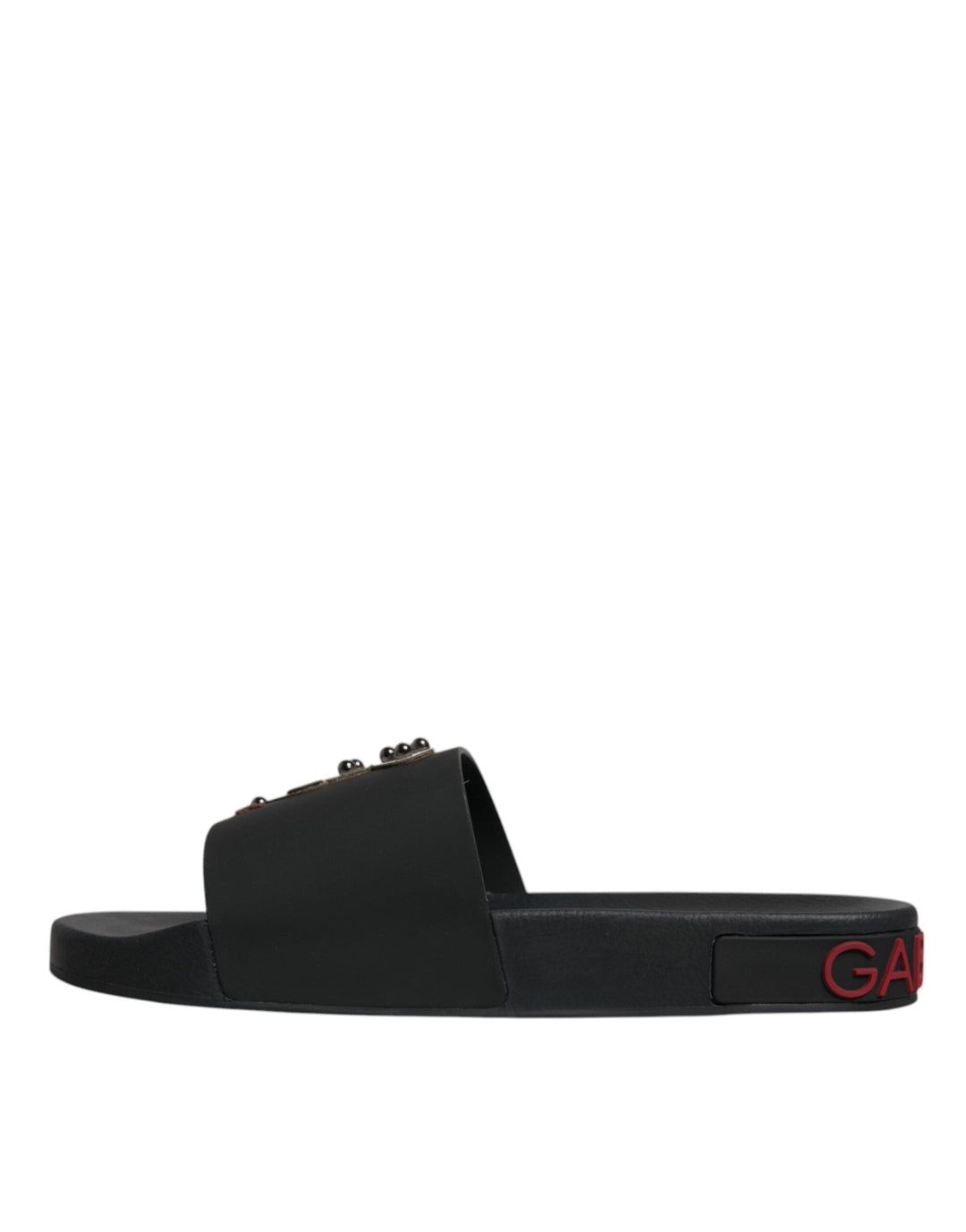 Men’s Dolce &amp; Gabbana Black Leather Slides Sandals Beachwear Shoes