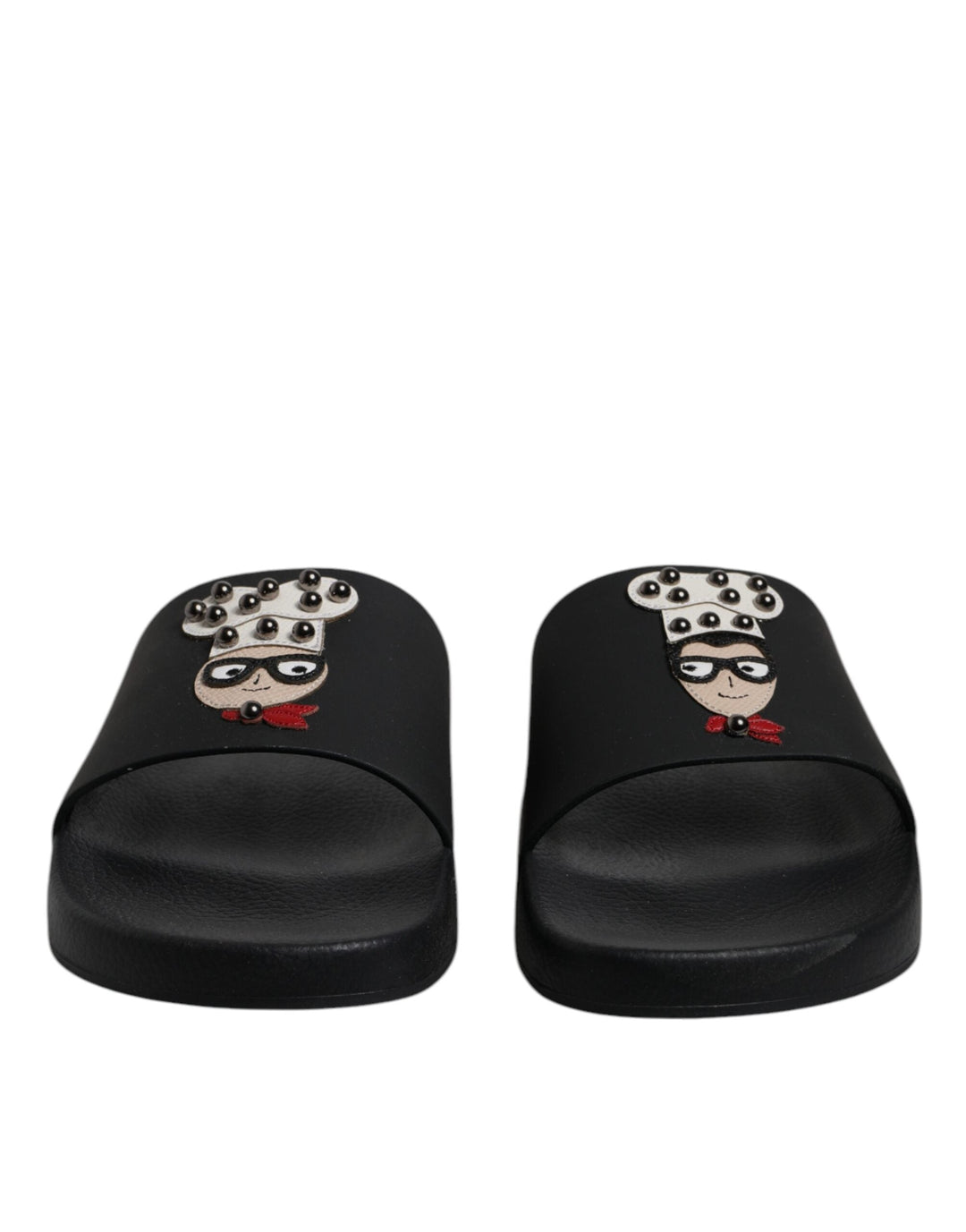 Men’s Dolce & Gabbana Black Leather Slides Sandals Beachwear Shoes