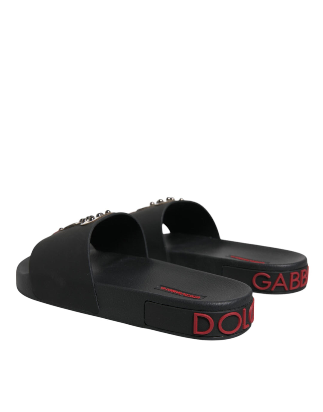 Men’s Dolce &amp; Gabbana Black Leather Slides Sandals Beachwear Shoes