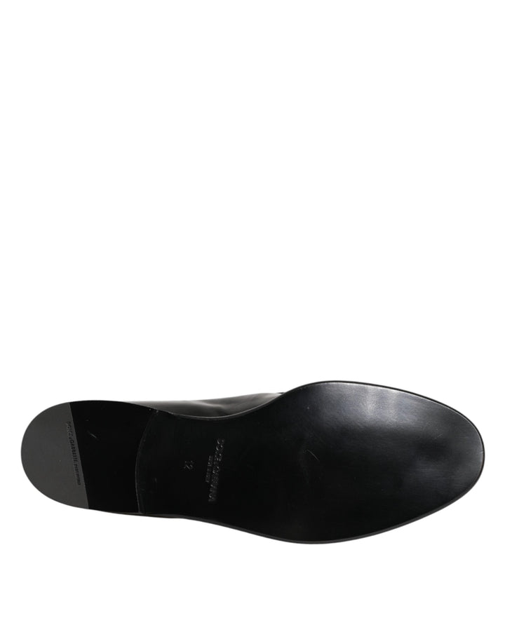 Men’s Dolce &amp; Gabbana Black Leather Slip on Dress Men Loafers Shoes