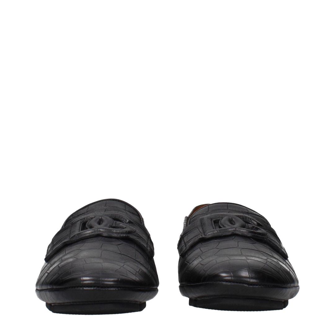 Men’s Dolce &amp; Gabbana Black Leather Slip-on Loafers