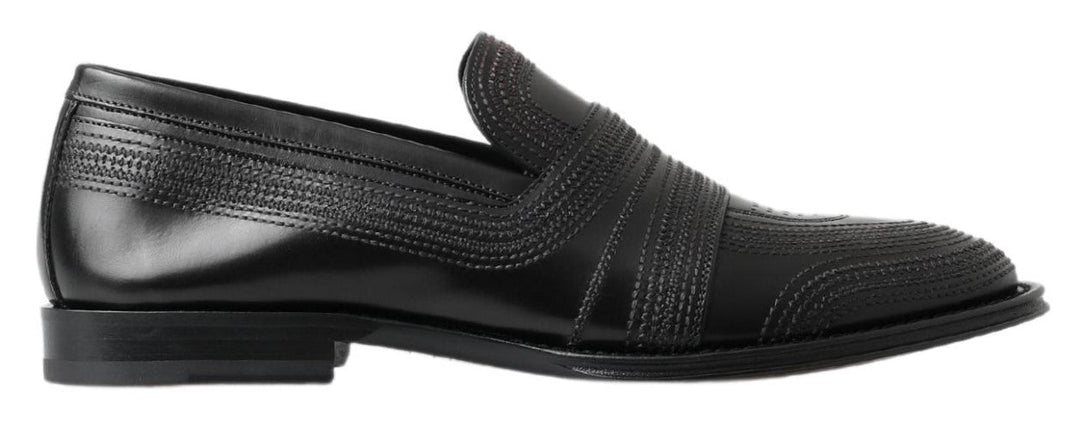 Men’s Dolce & Gabbana Black Leather Slipper Loafers Stitched Shoes