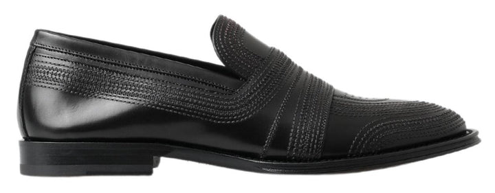 Men’s Dolce &amp; Gabbana Black Leather Slipper Loafers Stitched Shoes