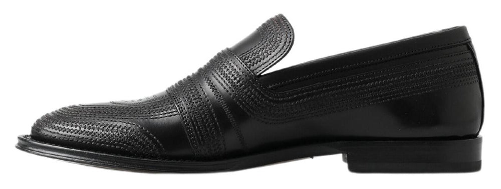 Men’s Dolce & Gabbana Black Leather Slipper Loafers Stitched Shoes
