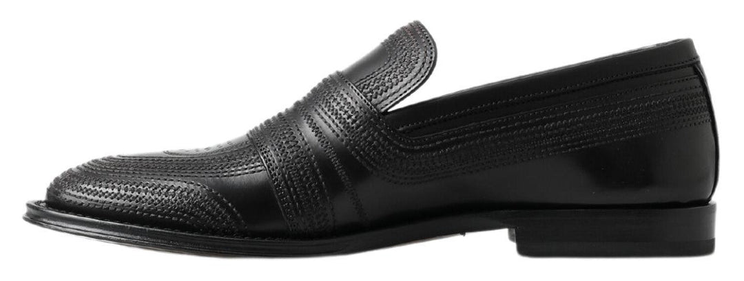 Men’s Dolce &amp; Gabbana Black Leather Slipper Loafers Stitched Shoes