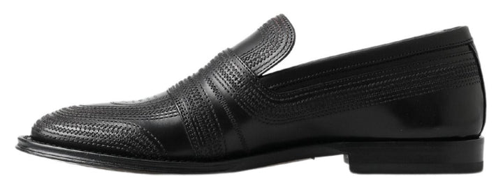 Men’s Dolce &amp; Gabbana Black Leather Slipper Loafers Stitched Shoes