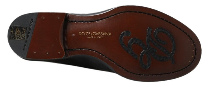 Men’s Dolce &amp; Gabbana Black Leather Slipper Loafers Stitched Shoes