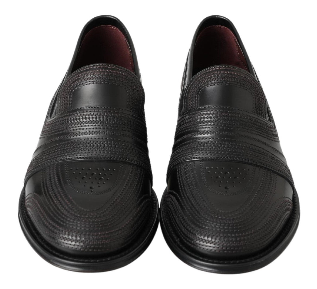 Men’s Dolce &amp; Gabbana Black Leather Slipper Loafers Stitched Shoes