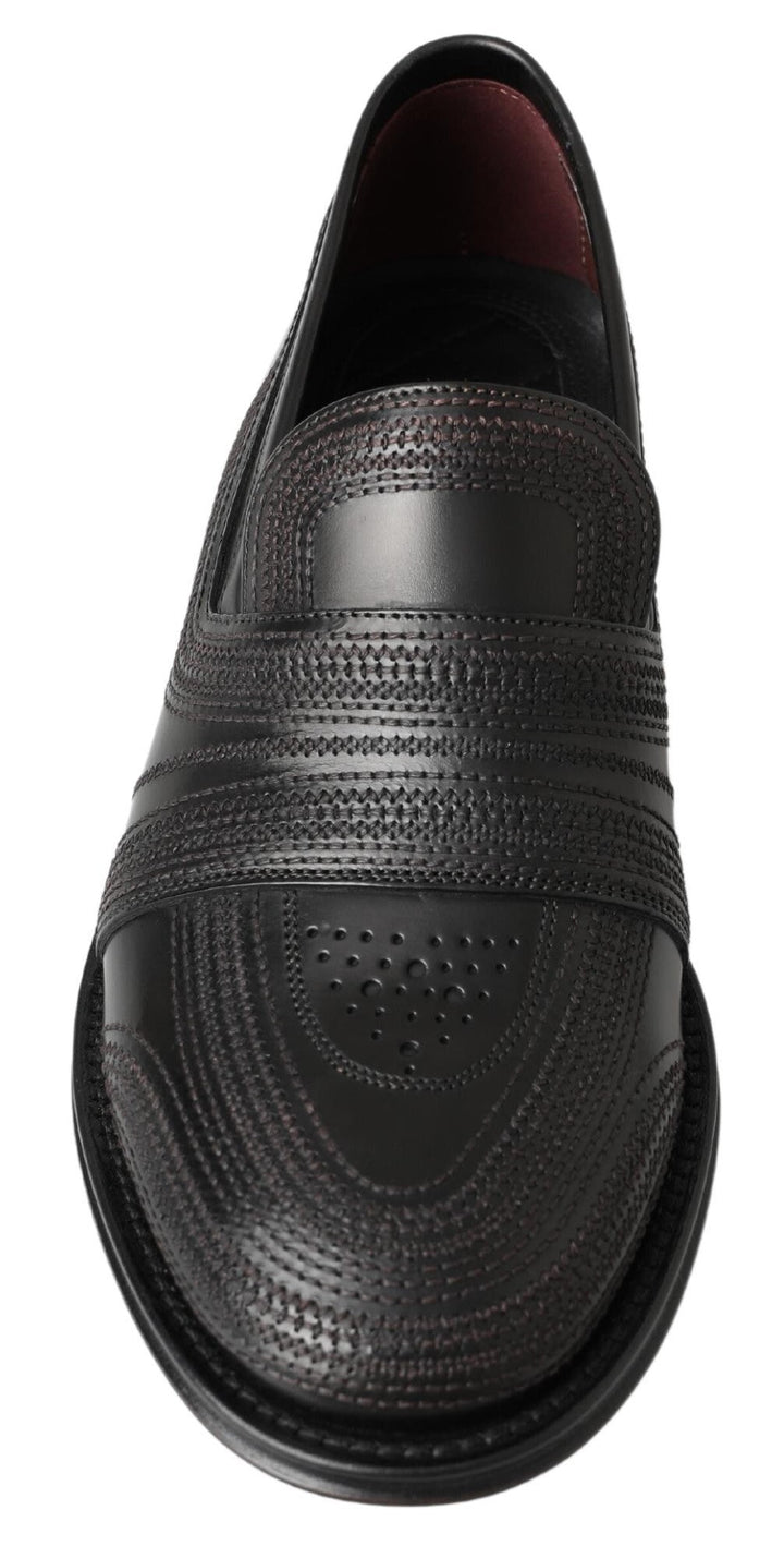 Men’s Dolce &amp; Gabbana Black Leather Slipper Loafers Stitched Shoes