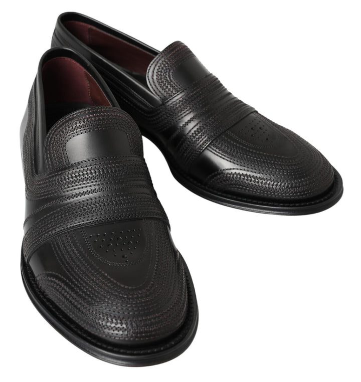 Men’s Dolce &amp; Gabbana Black Leather Slipper Loafers Stitched Shoes