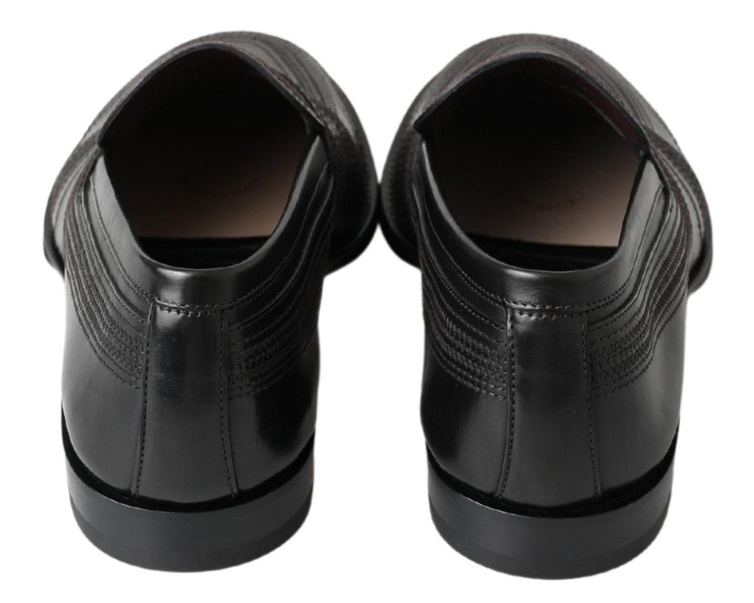Men’s Dolce &amp; Gabbana Black Leather Slipper Loafers Stitched Shoes