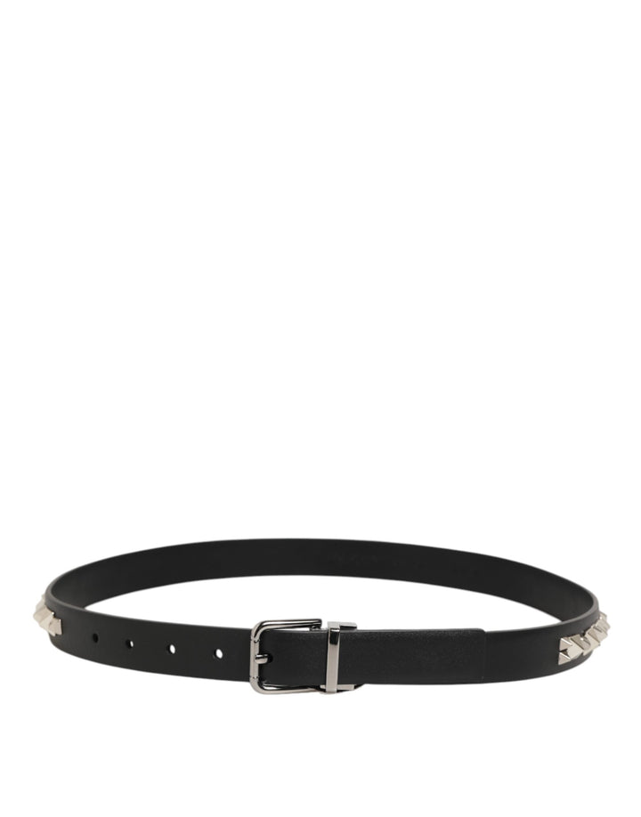 Dolce &amp; Gabbana Black Leather Studded Silver-tone Buckle Belt