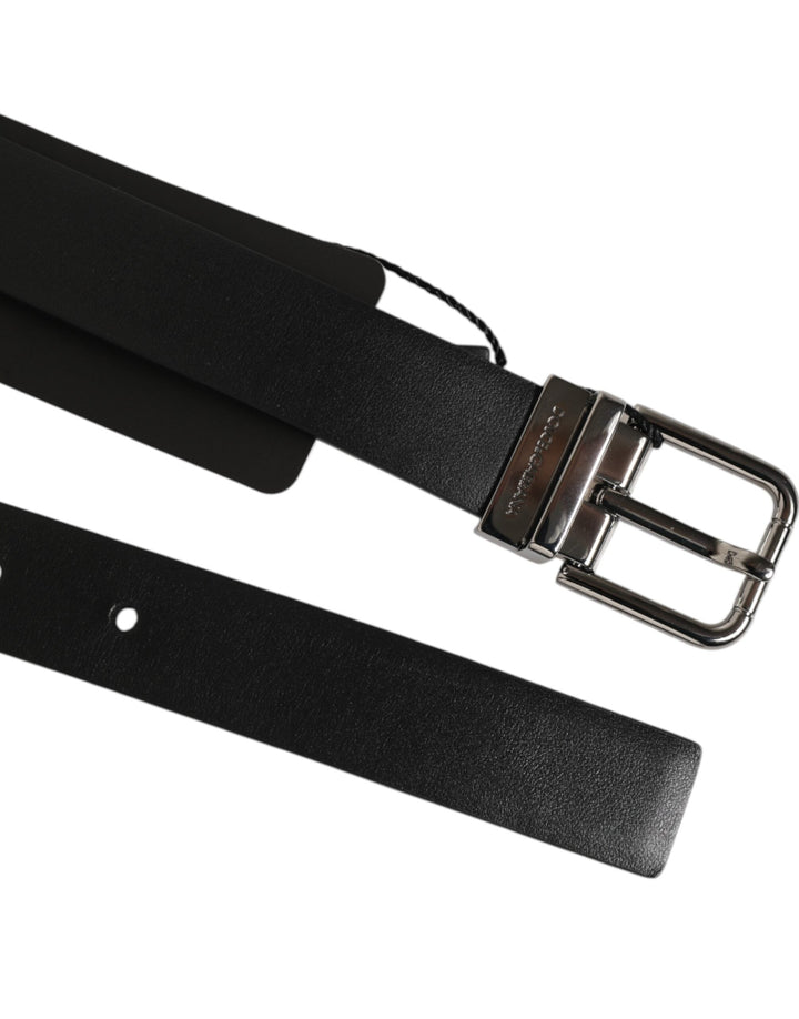 Dolce &amp; Gabbana Black Leather Studded Silver-tone Buckle Belt