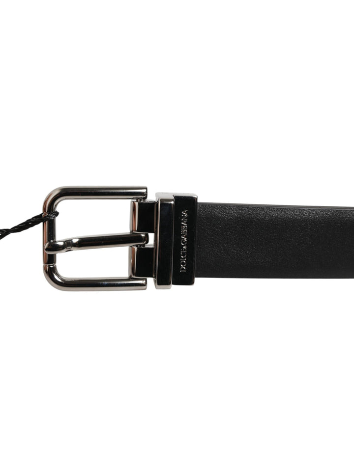 Dolce &amp; Gabbana Black Leather Studded Silver-tone Buckle Belt
