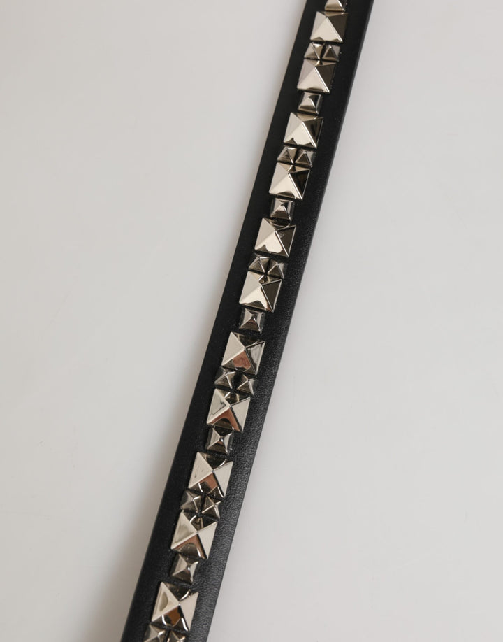 Dolce &amp; Gabbana Black Leather Studded Silver-tone Buckle Belt