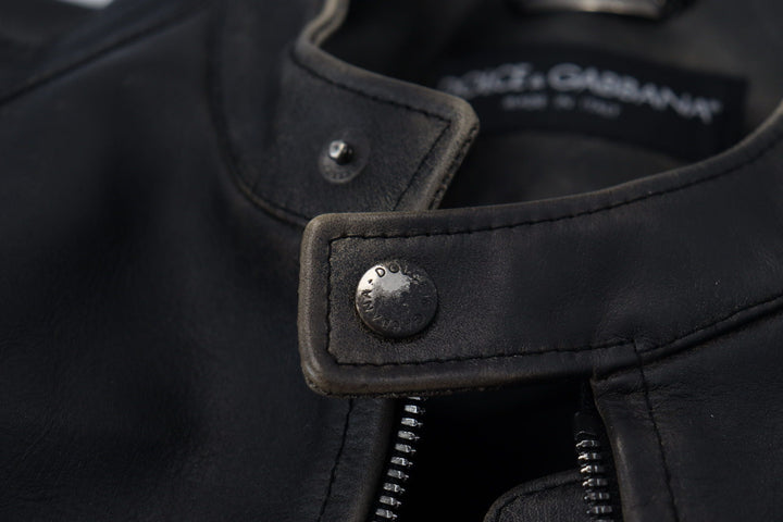 Men’s Dolce &amp; Gabbana Black Leather Zipper Biker Coat Jacket