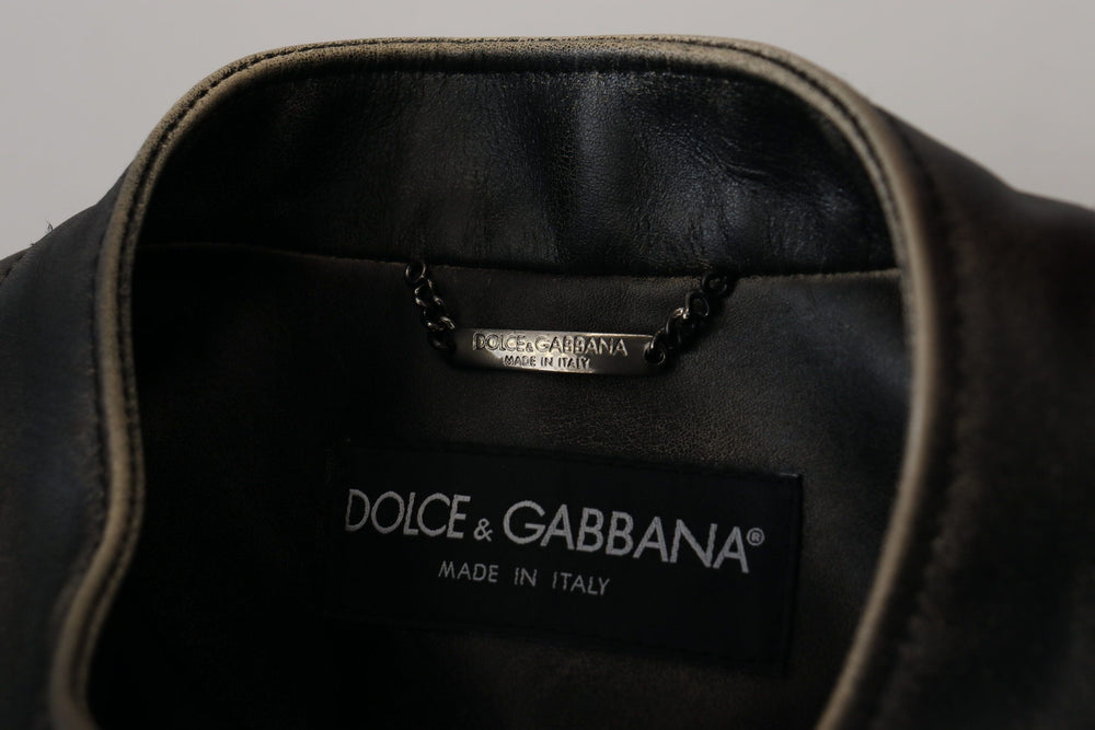 Men’s Dolce & Gabbana Black Leather Zipper Biker Coat Jacket