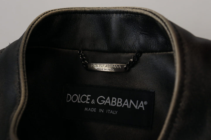 Men’s Dolce &amp; Gabbana Black Leather Zipper Biker Coat Jacket