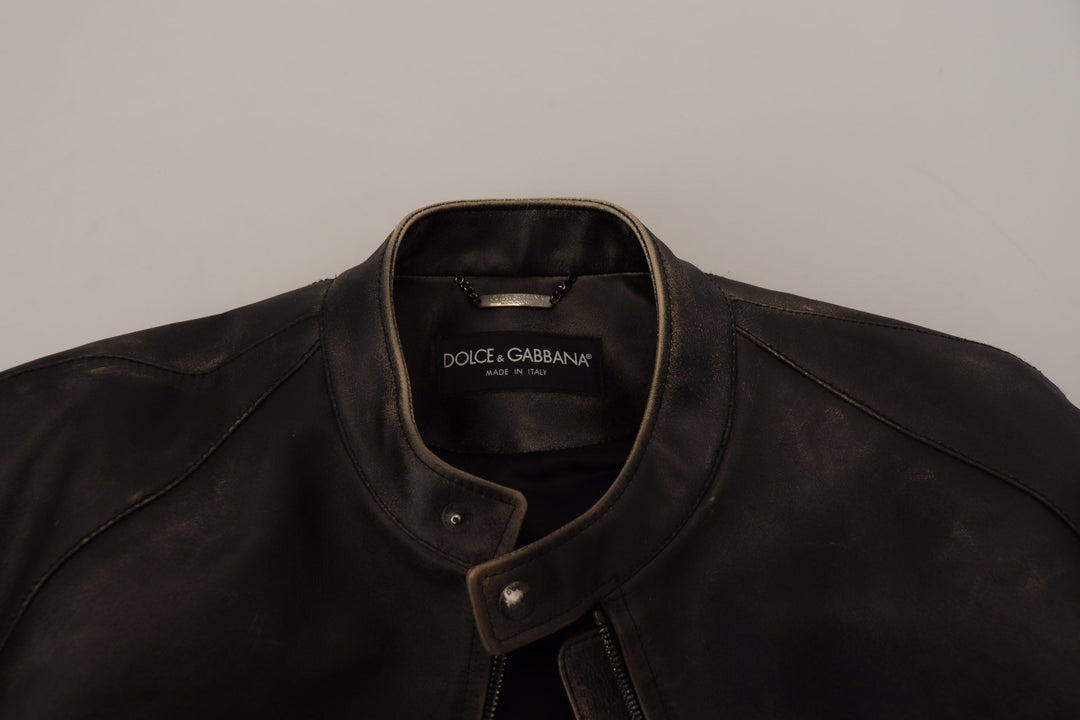 Men’s Dolce & Gabbana Black Leather Zipper Biker Coat Jacket