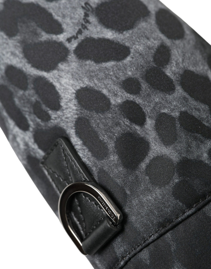 Men’s Dolce &amp; Gabbana Black Leopard Round Slim Tote Bottle Cage Bag