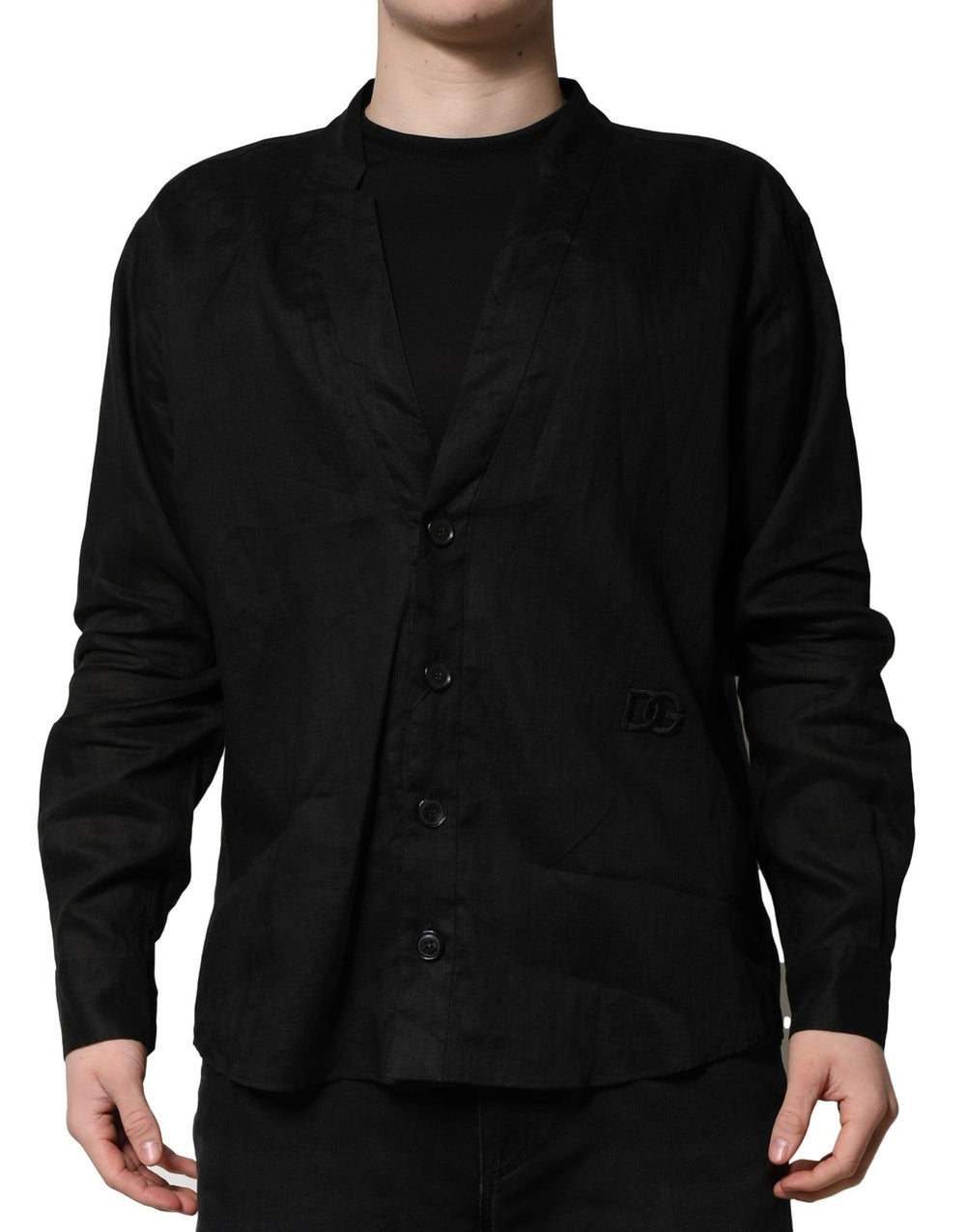 Men’s Dolce & Gabbana Black Linen Long Sleeves Men Casual Shirt