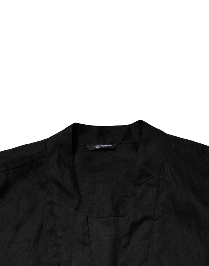 Men’s Dolce &amp; Gabbana Black Linen Long Sleeves Men Casual Shirt