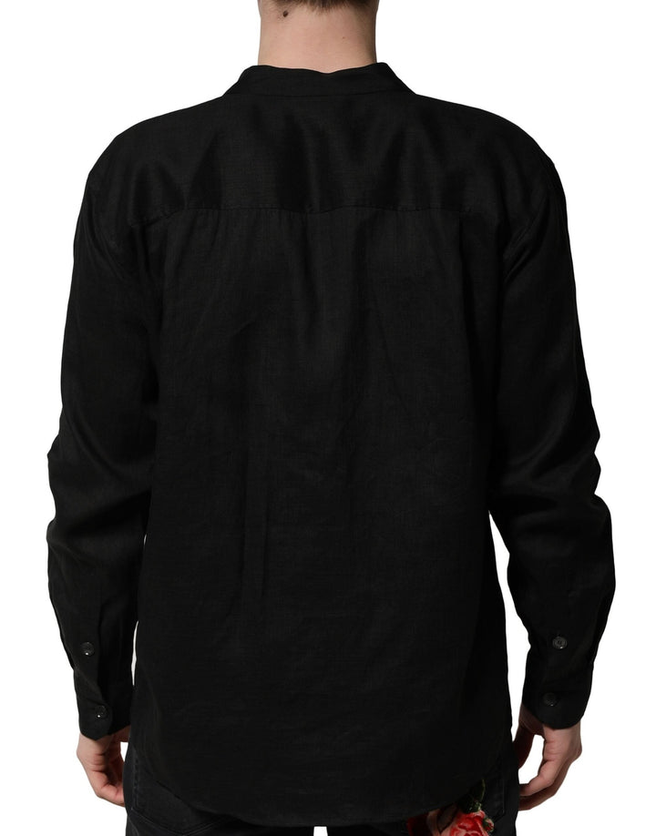 Men’s Dolce &amp; Gabbana Black Linen Long Sleeves Men Casual Shirt