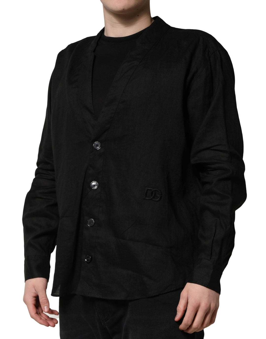 Men’s Dolce &amp; Gabbana Black Linen Long Sleeves Men Casual Shirt