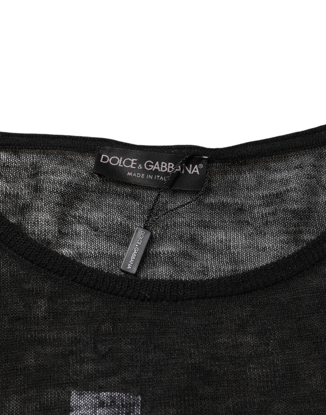 Men’s Dolce &amp; Gabbana Black Linen Mesh Tattered Longsleeves T-shirt