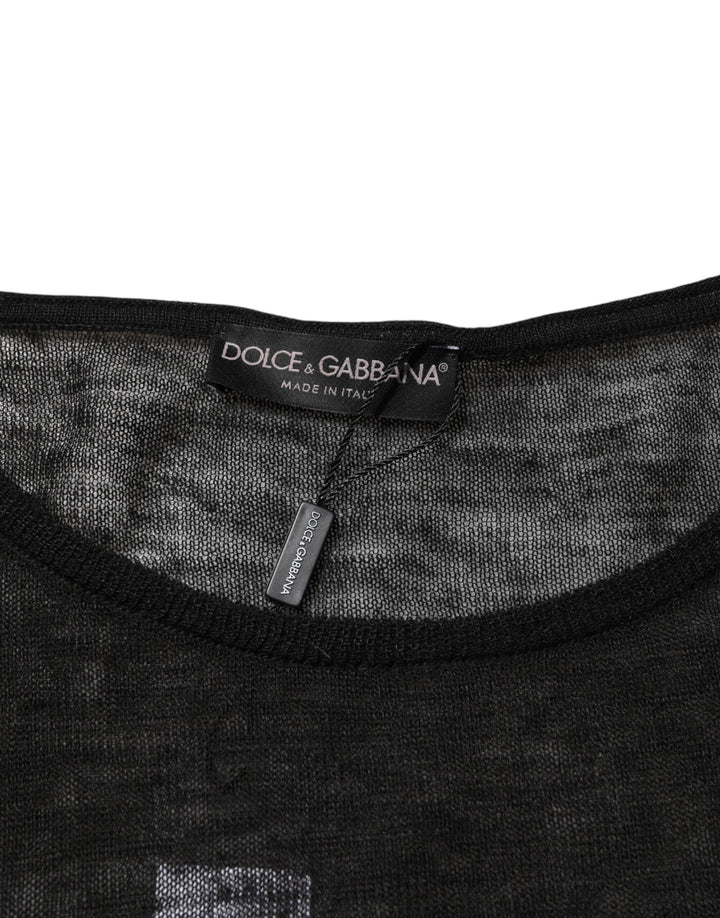 Men’s Dolce &amp; Gabbana Black Linen Mesh Tattered Longsleeves T-shirt
