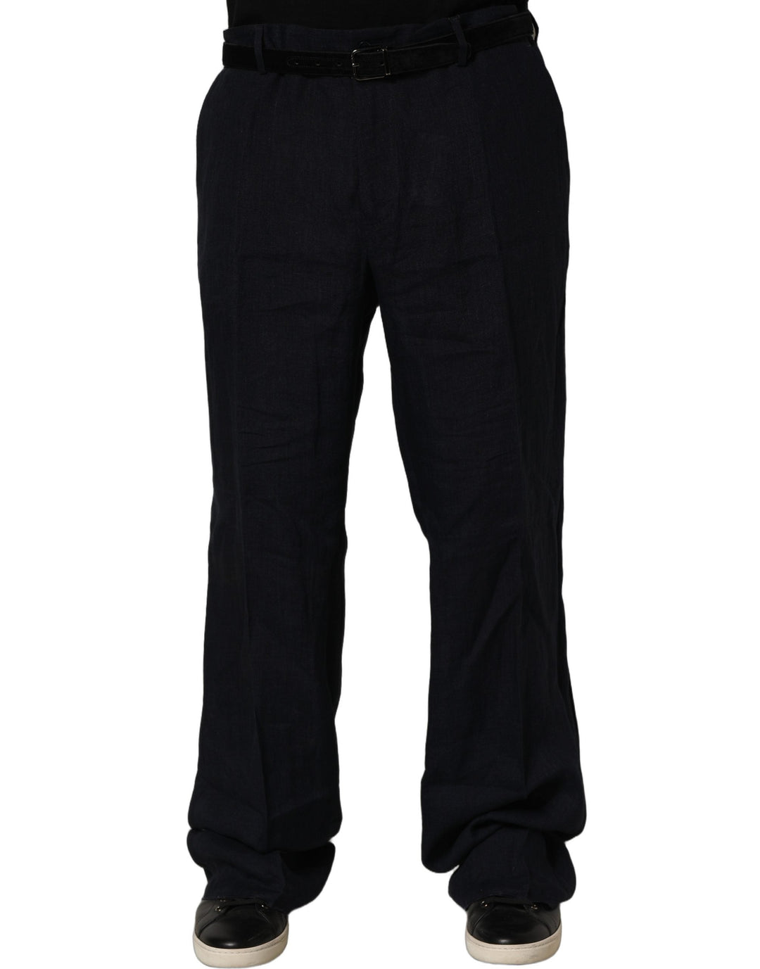 Men’s Dolce &amp; Gabbana Black Linen Straight Leg Dress Trouser Pants