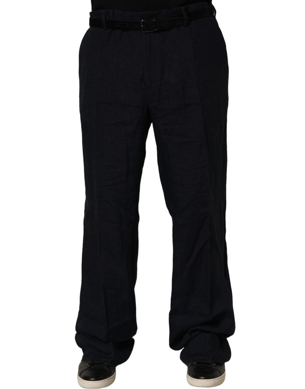 Men’s Dolce & Gabbana Black Linen Straight Leg Dress Trouser Pants