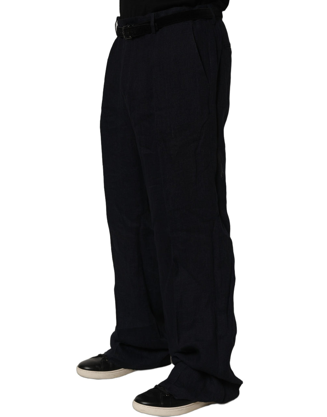 Men’s Dolce &amp; Gabbana Black Linen Straight Leg Dress Trouser Pants